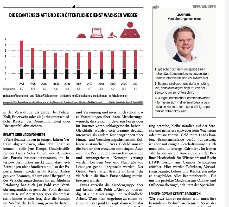 Zeitungsartikel Jan Pohl Versicherungsmakler Beamtenspezialist