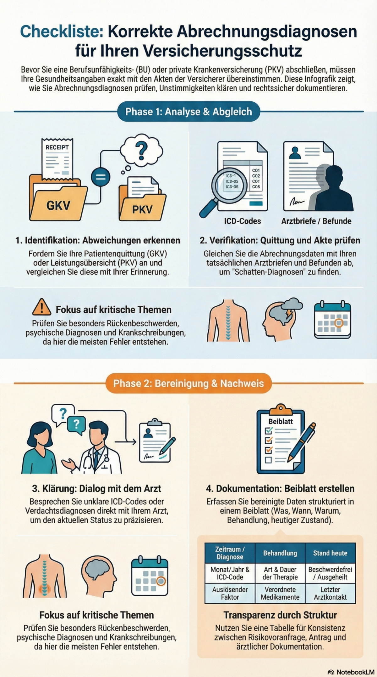 Checkliste Abrechnungsdiagnosen BU und PKV