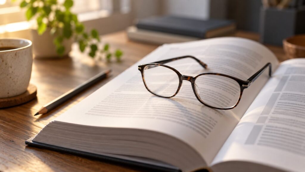 Lesebrille auf einem unleserlichen Bedingungswerk als Bild f&uuml;r die Klauseln in Zusatztarifen f&uuml;r Grenzg&auml;nger